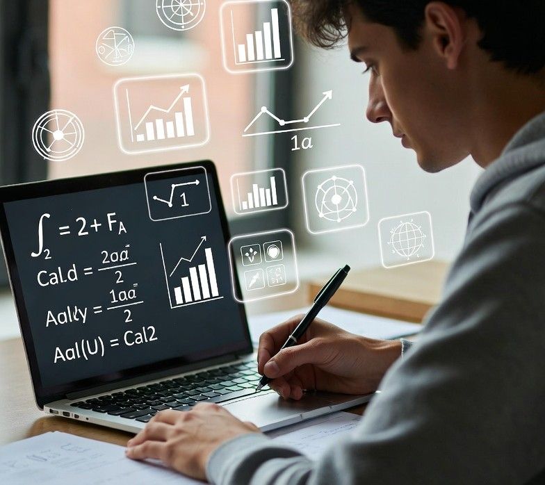 student studying calculus formulas on a laptop